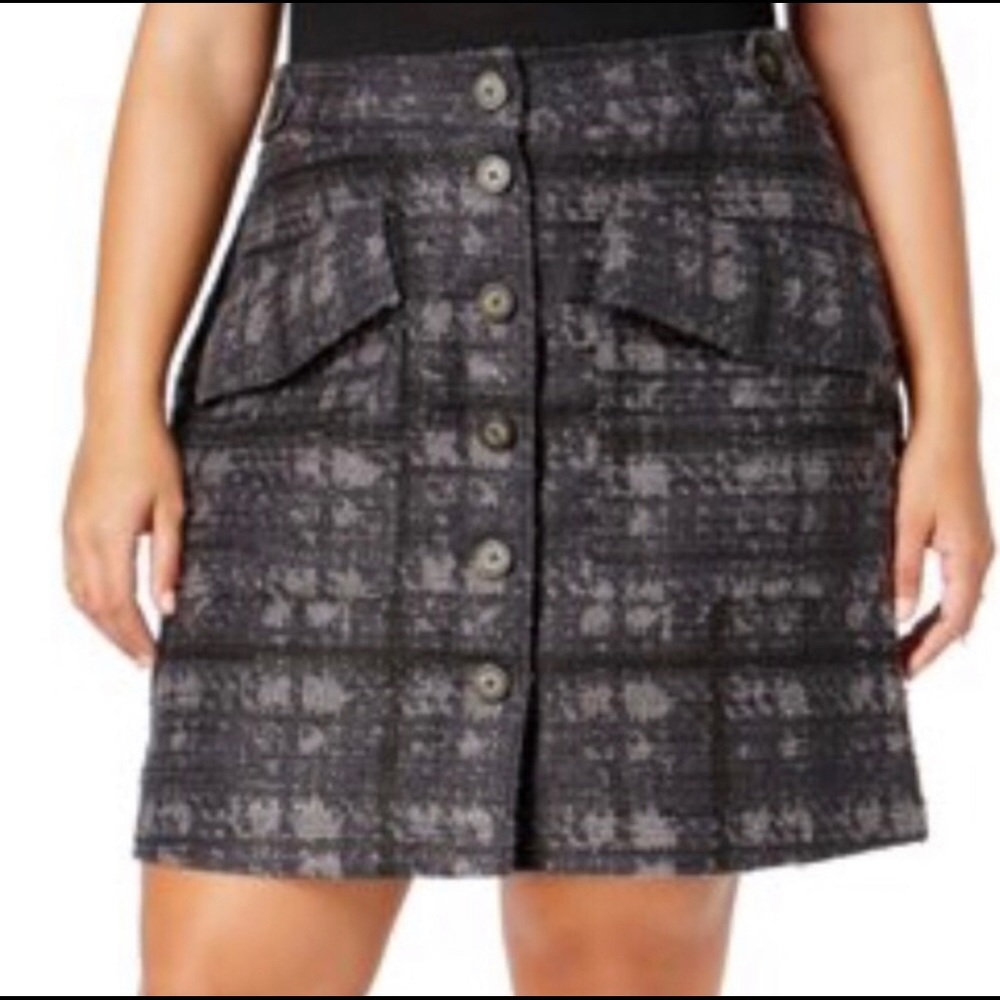 Tweed Plaid Button Up Skirt